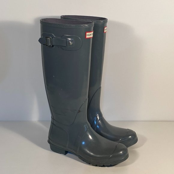 Hunter Shoes - Hunter Tall Original Gloss Gray Rubber Rain Boots Women Size 9